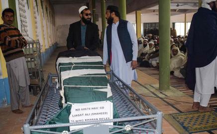 Residents gather during the funeral of a paramilitray soldier killed in a Baloch separatists attack. Pic/AFP